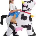 Inflatable Cow Costume Kids Boys Girls, Blow up Ride on Animal Cosplay Teen, Riding Halloween Rider Clothes Child 7-10 Yrs (47"-59")