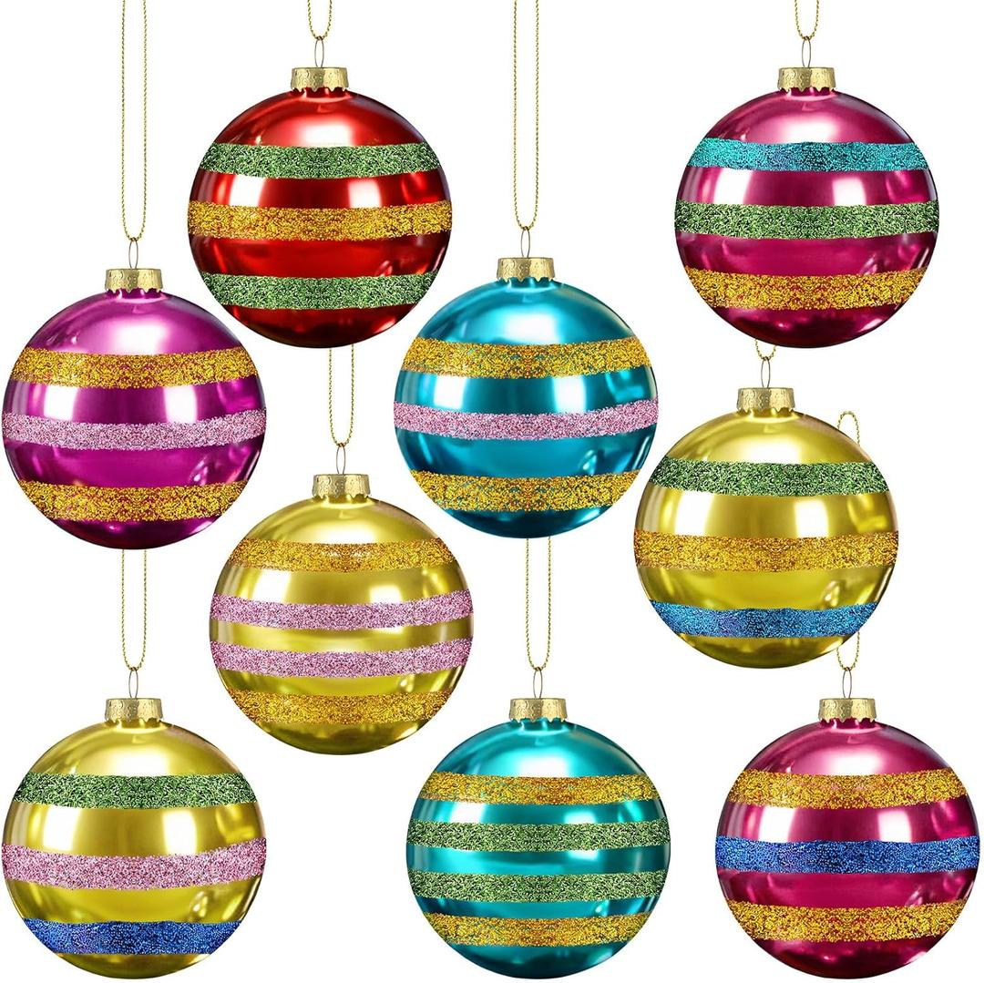 Soulchen 9 Pcs Vintage Glass Christmas Ornaments 2.36 Inch Multicolor Mercury Christmas Tree Balls Decoration Rustic Retro Hanging Ornaments for Xmas Trees Wreaths Garland Farmhouse Indoor Home Decor