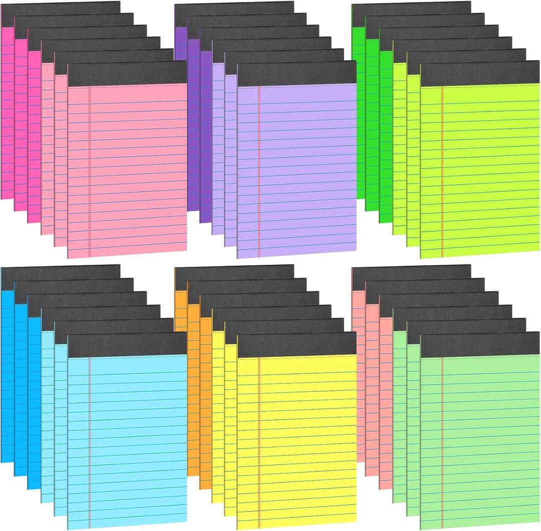 36 Pack Legal Pads Bulk 12 Colors, Narrow Ruled Notepad 5x8, Multicolor Small Notepads 30 Sheet/notepad, Colored Mini Writing Pads with Sturdy Backboard, Perforated Lined Note Pads for Study
