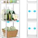 Expandable Slim Storage Shelf, 3 Tier Metal Shelving Unit for Bathroom Storage Organizer, Free-Standing Narrow Shelf, Open Floor Shelves for Small Spaces,Laundry,Bathroom,Kitchen, White