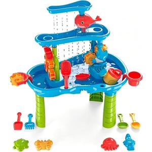 eaacaa Water Table for Toddlers Ages 3-8, 3-Tier Water and Sand Play Table with Accessories for Outdoor Play, Backyard and Beach Activities, Ideal Gift for Boys and Girls