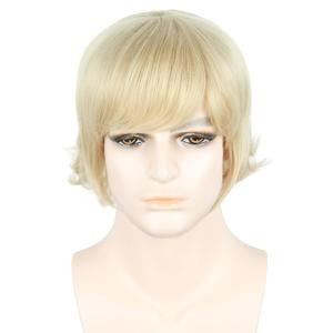 Men's Short Blonde Wig with Bangs Natural Synthetic Hair for Daily Wear & Cosplay Wig