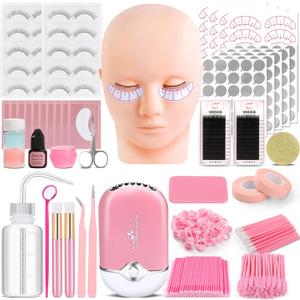 Eyelash Extension Kit for Beginners, Professional Lash Extension Kit with Mannequin Head, Lash Starter Kit with Lash Fan, Lash Extension Supplies for Practice Training Kit