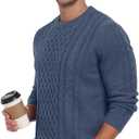 Askdeer Men's Pullover Sweater Fisherman Cable Knit Crewneck Sweater Winter Casual Knitted Sweaters with Ribbing Edge (L)