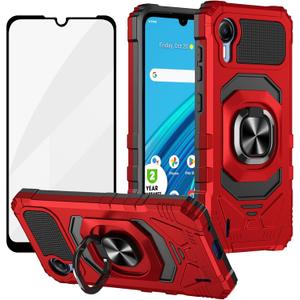 Ailiber Case for ATT Calypso 4, Cricket Debut S2 with Screen Protector, Ring Kickstand for Magnetic Car Mount, Heavy Duty, Military Grade Shockproof Rugged Protective Phone Cover for Calypso 4-Red