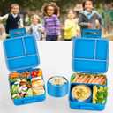 MAISON HUIS Bento Lunch Box with 8oz Soup Thermo, 5-Compartment Leak-Proof Container, Thermo Hot Food Jar and Insulated Lunch Bag, BPA Free,Travel, School (Blue)