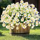 12 Bundles Artificial Daisy Flowers for Outdoors Spring Summer Decor, UV Resistant Fake Flowers Faux Plastic Greenery Shrub Plants for Outside Home Gardens Porch Planter Indoor Cemetery Décor(White)