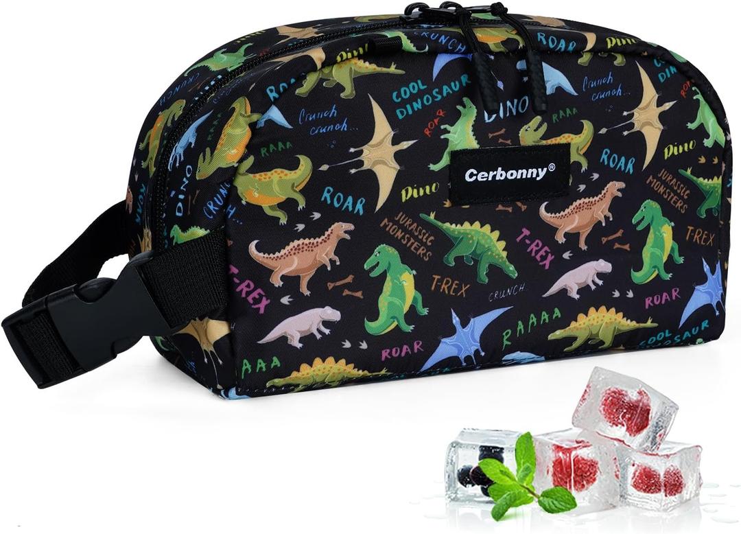 Cerbonny Freezable Cooler Bag for Work/School Travel - Mini Insulated Bag Fit For Yogurt (Black Dinosaur)