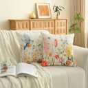 Spring Pillow Covers 18x18 Inch Set of 2 Summer Floral Flower Bird Butterfly Outdoor Throw Cushion Case Decorations for Home Porch Sofa Couch