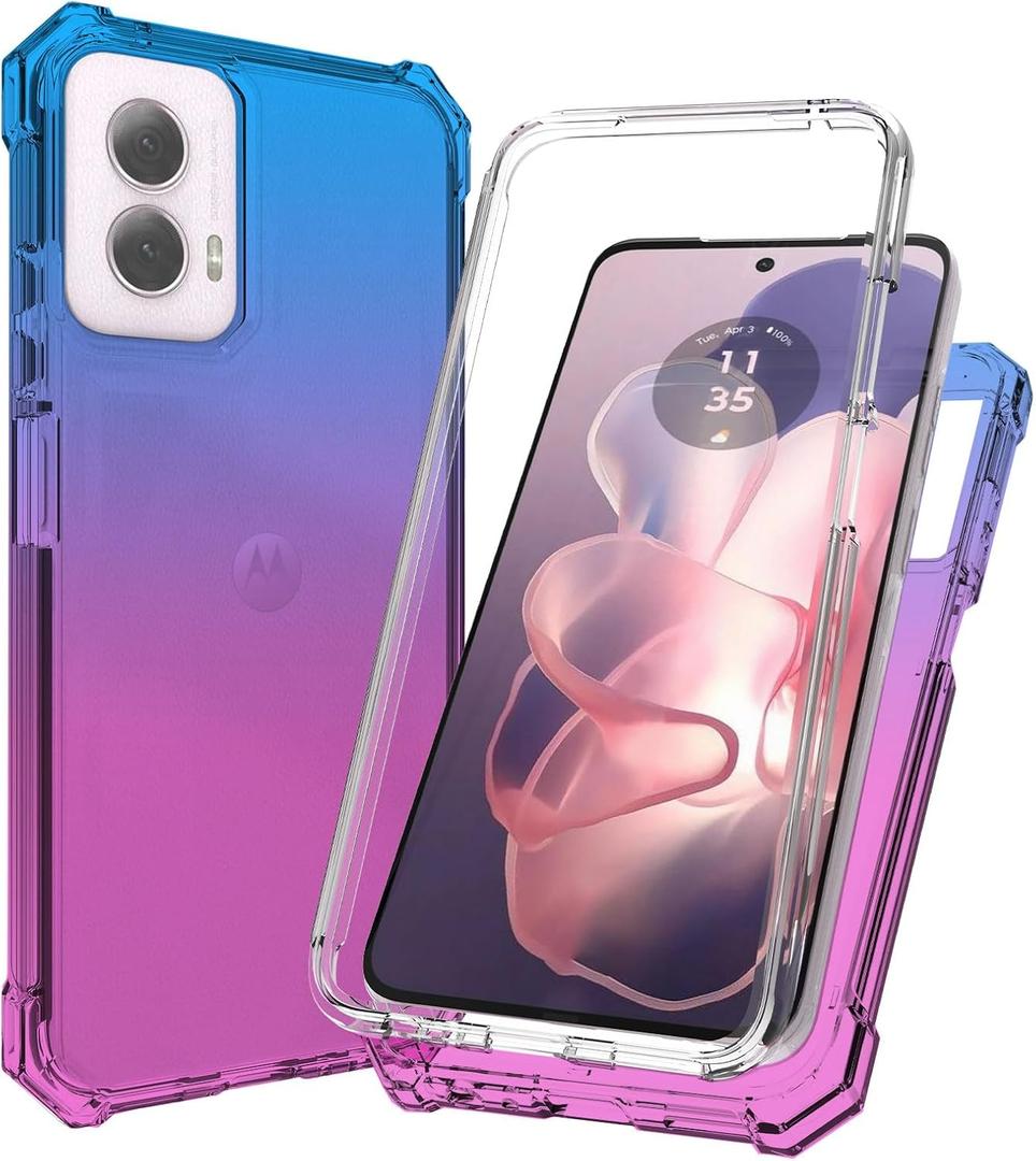 Ailiber for Motorola Moto G Stylus 2024 5G Case, Motorola G Stylus 2024 Cell Phone Case with Screen Protector, Dual Layer Shockproof Corner TPU Bumper, Silicone Rugged Cover-Blue Pink