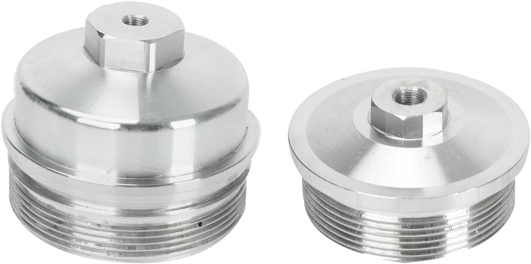 Billet Oil & Fuel Filter Silver 1/8" NPT Port Caps - Compatible with 2003-2007 F-ord Powerstroke Diesel 6.0 F250 F350 F450 F550 6.0L Powerstroke Diesel - Silver (Pack of 2)