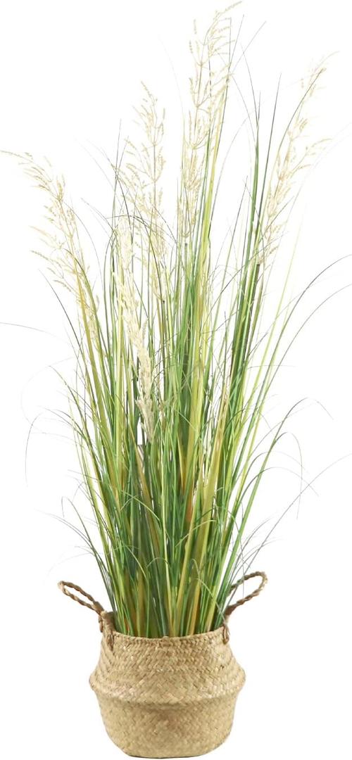 AfanD 4ft(47in) Tall Artificial Grass Plant with White Reed Flowers in Pot, Faux Indoor Home Decorative Plants for House