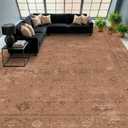 Terracotta 10x12 Washable Area Rug for Living Room, Large Rust Vintage Distressed Rug with Geometric Design, Non-Slip Low Pile Southwestern Boho Carpet for Bedroom, Family Room & Open Concept Spaces