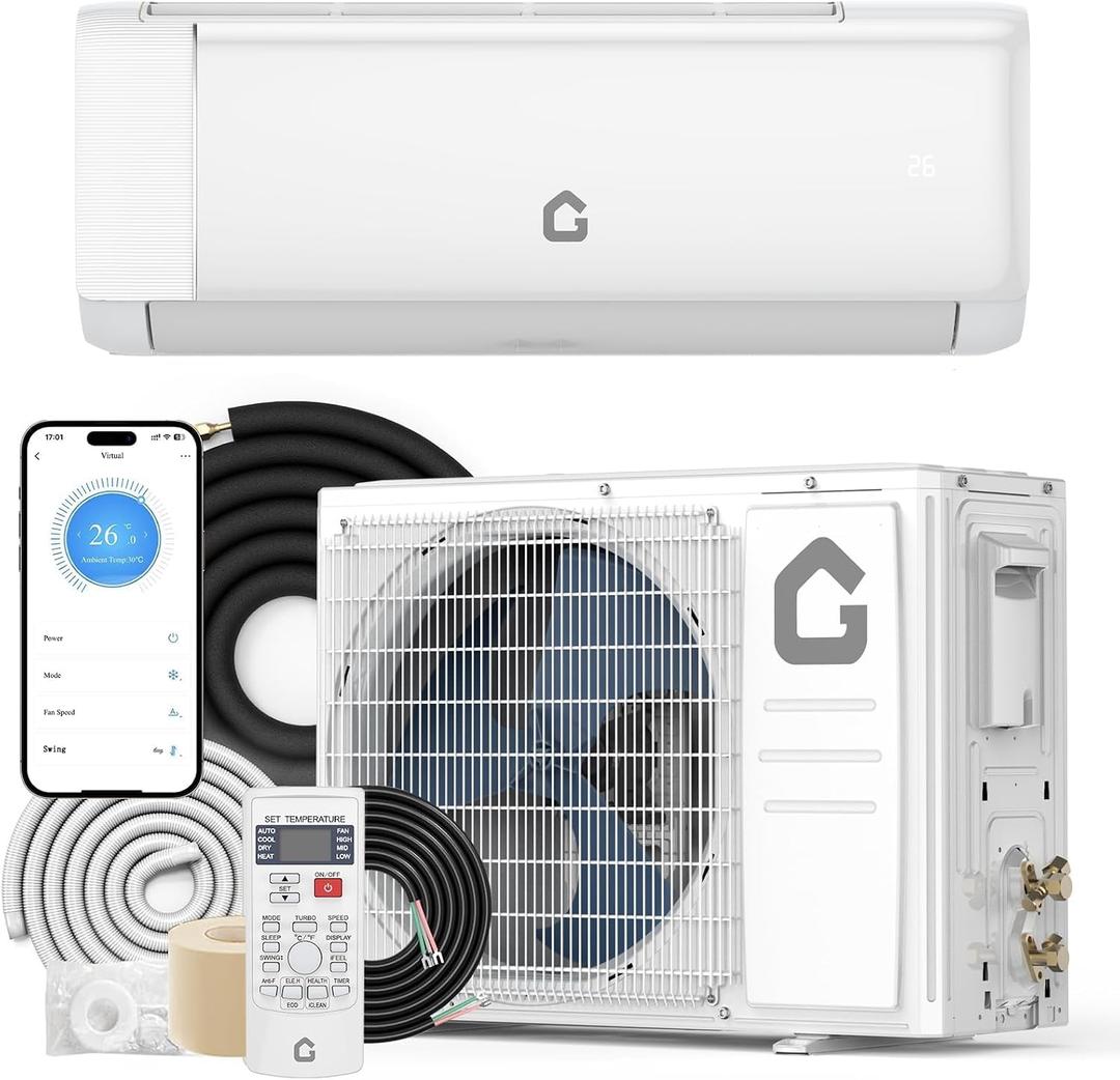 18,000 BTU Ductless Mini Split AC & Heat Pump, 19 SEER2 Ultra-Quiet Inverter System, WiFi/App/Remote Control, 5 Modes, 1,250 Sq.ft Coverage, Complete Pro Install Kit, 208V
