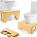 Foldable Toilet StoolSquat Stool for Bathroom,Bamboo Potty Stool for Toddler,Teens & Adults,Adjustable 7" & 9" Heights Flip Design,Compact Space-Saving Poop Stool for Small Bathroom (Natural Color)