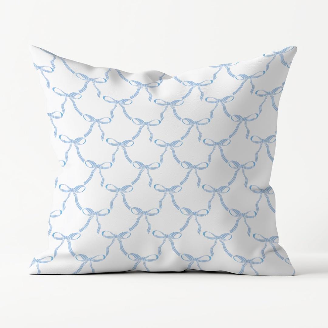 Blue Bow Throw Pillow Covers 18x18, Coquette Pillow Covers, Blue Bow Room Decor, Coquette Room Decor, Preppy Dorm Room Decor, Coquette Decor Gifts for Women,Blue 1