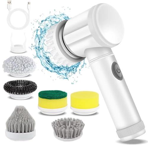 HFLYJPYW Electric Spin Scrubber - Shower Scrubber,Bathroom Scrubber Electric,for Cleaning Tub, Floor, Tile, Window, Sink, Kitchen Cleaning with 6 Electric Cleaning Brush Head (6)