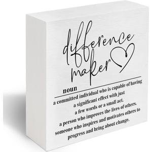 Difference Maker Sign Office Decor Gifts For Teacher Mentor Coach Boss, Motivational Farmhouse Decorative Positive Office Desk Accessories Wood Plaque -B01