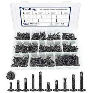 450PCS Self Tapping Screws for Metal, 410 Stainless Steel Self Drilling Screws #8#10 Truss Head Sheet Metal Screws Assortment Kits, Length 1/2"" to 1-1/4'' (Black)