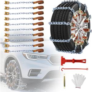 Qoosea Snow Chains for Car 10Pcs Tire Chains for SUV Manganese Steel Tire Chains Heavy Duty Universal Anti-Slip Chains for Tires Durable Tire Cables