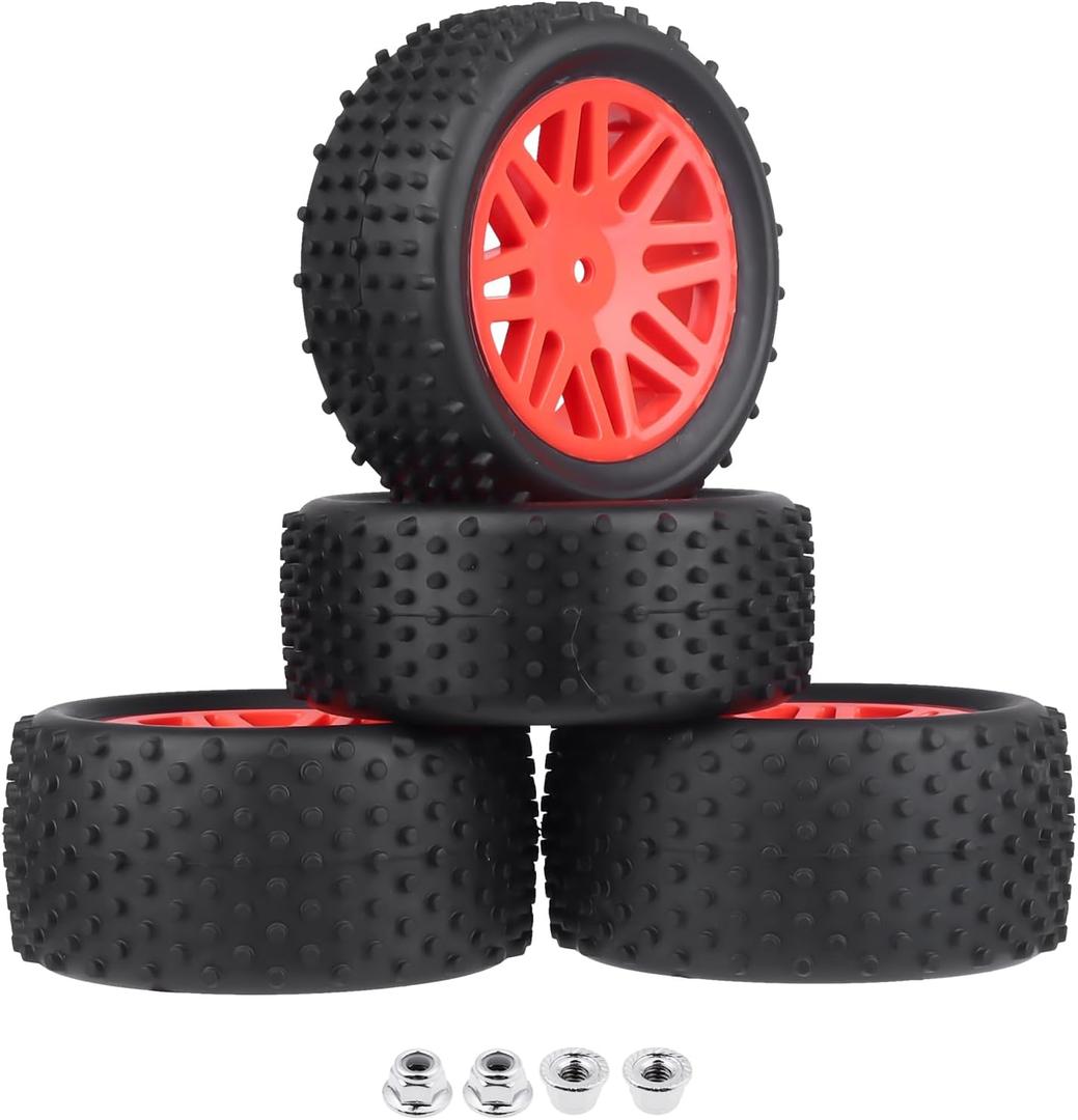 Preglued 12mm Hex Wheel Rims Rubber Tires with Foam Inserts OD 86mm/3.38" for Traxxas Bandit WLtoys 144001 Redcat 1/10 RC Off-Road Buggy Car, Set of 4 (Color C)