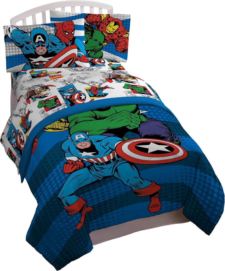 Jay Franco Marvel Avengers Comics Good Guys 5 Piece Full Bed Set, Blue
