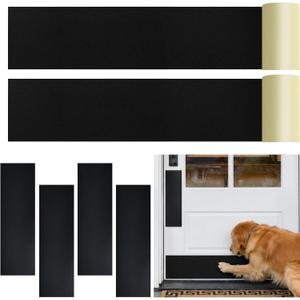 Door Kick Plate Protector Set, Self Adhesive PVC Door Protector Against Scratches & Dents, Peel and Stick Door Guard for Exterior & Interior Doors, 16" x 4.3" (4PCS) & 32.3" x 5.7" (2PCS), Black
