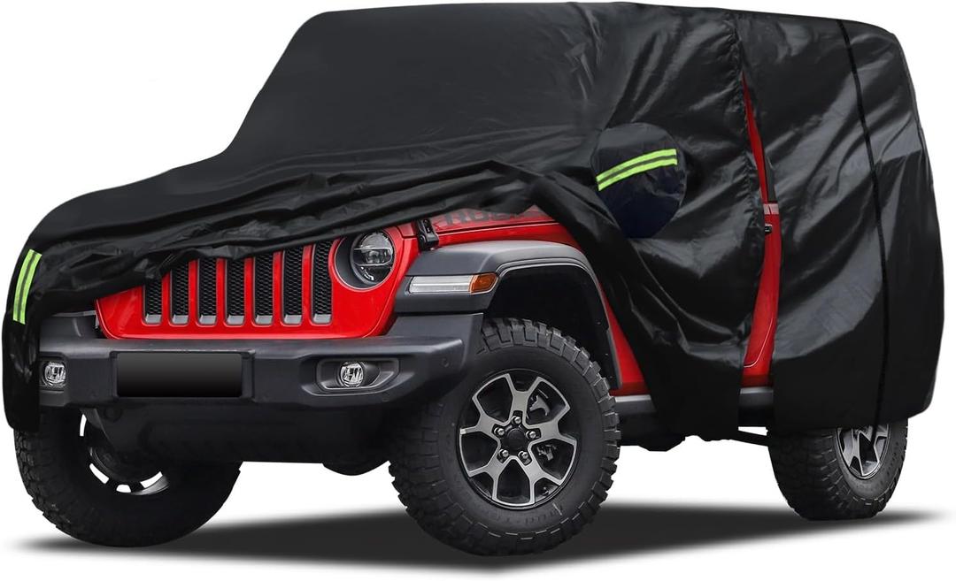 Migaven 6 Layers Car Cover Custom Fit for Jeep Wrangler 2 Door 1987-2025 JK JL CJ YJ TJ, Waterproof Full Exterior Cover Rain Sun Protection with Door Zipper & Inner Cotton (Black)