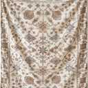 Garden Print Blanket Fleece Throw for Bed Sofa Travel and Camping, Super Soft Cozy Fluffy Plush Garden Print Blanket for All Seasons 60"x80" (Beige)