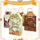 qiqee Fall Thanksgiving Paper Gift Bags with Handles Bulk Small Pumpkin Treat Bags Autumn Kraft Paper for Holiday Wedding Birthday Party Supplies (24PCS 6.1"9.8"3.1")