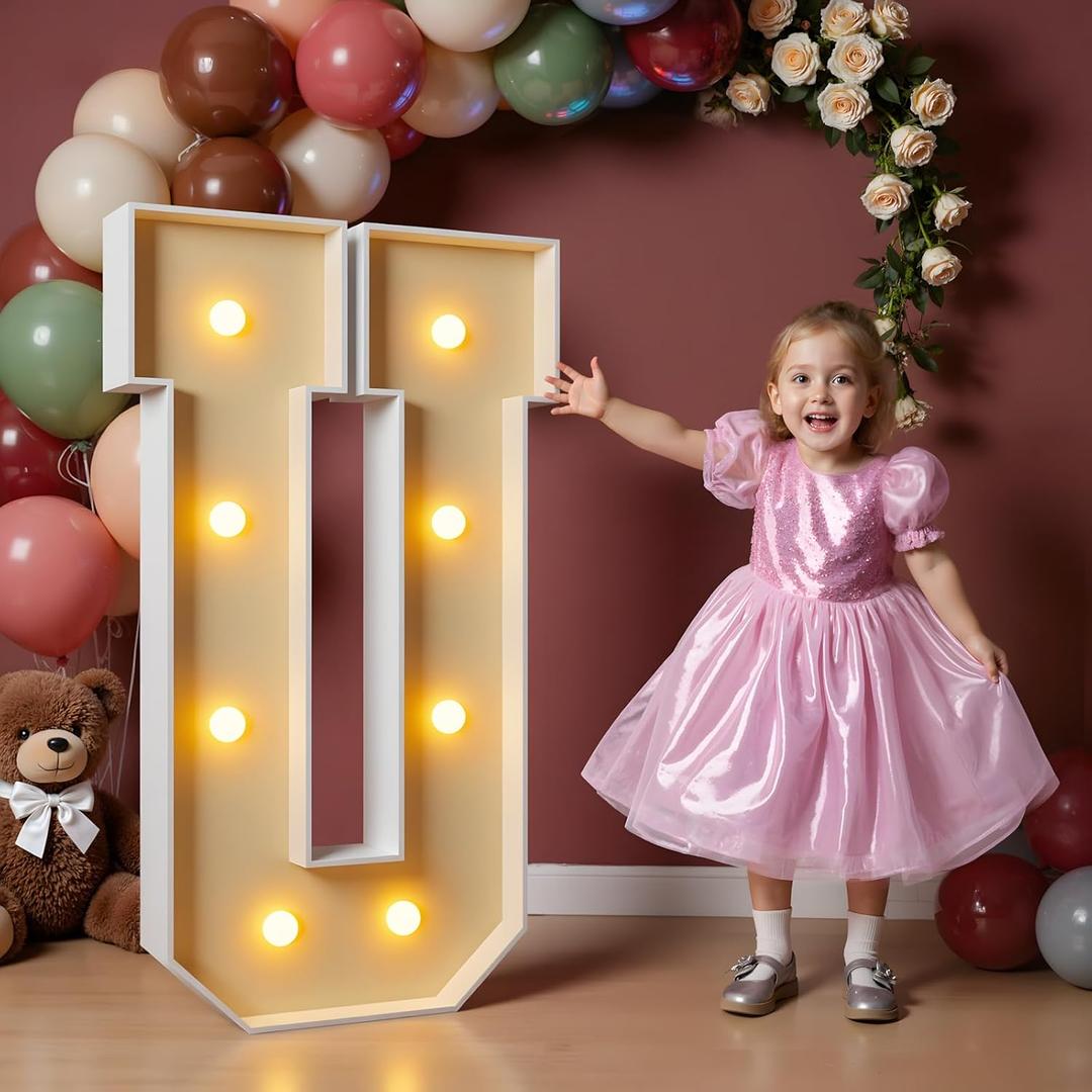 imprsv 3FT Block Marquee Letters Light Up Letters for Birthday Baby Shower Party Backdrop Decor, Large Light Up U for Wedding Decorations Engagement Party Decorations