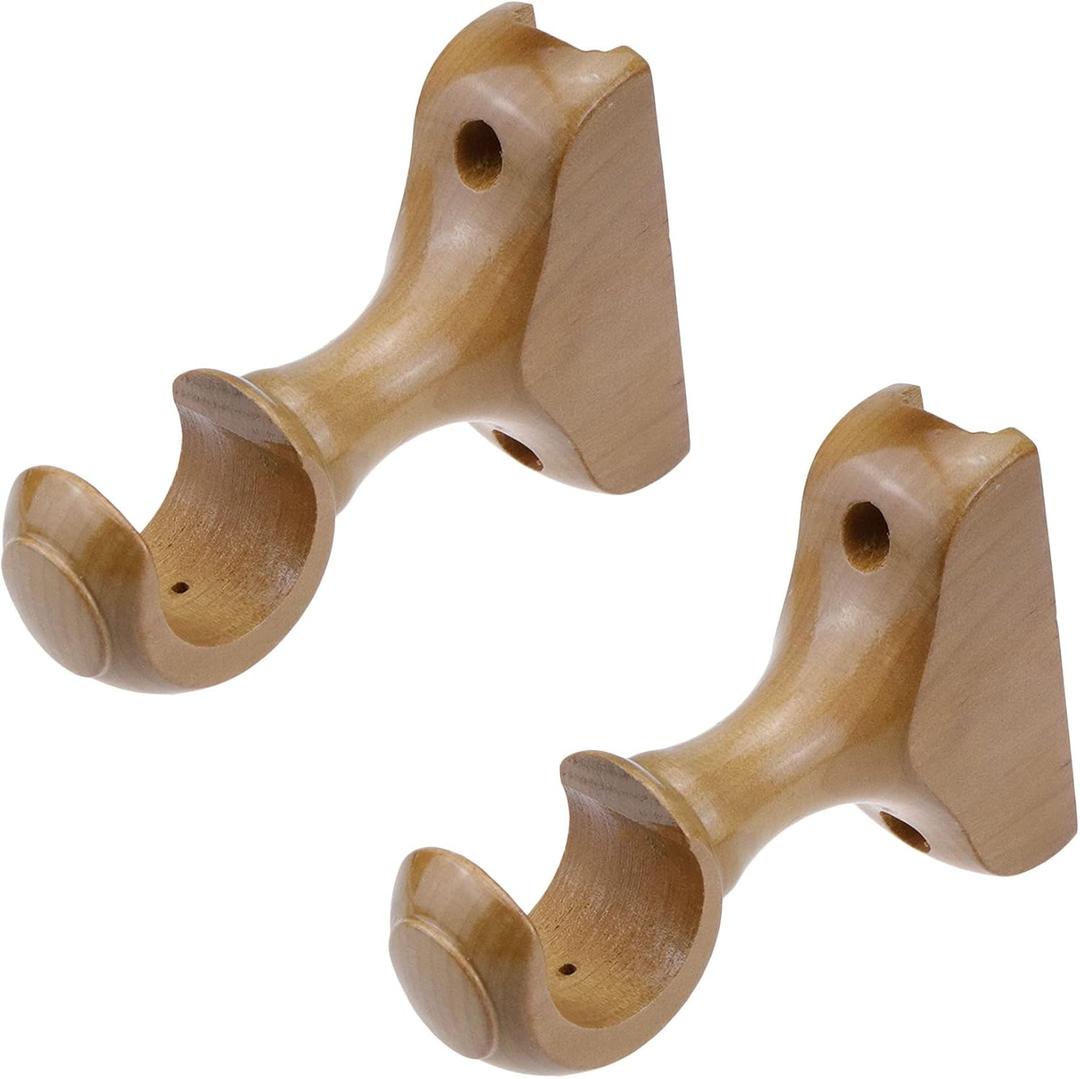 T Tulead Curtain Rod Bracket Wooden Rod Brackets Drapery Curtain Single Bracket Inner Dia: 29mm/1.14", Pack of 2 (Wood Color)