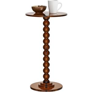 Acrylic Side Table, End Table Round Top with Solid Post for Living Room, Bedroom, Balcony, Easy Assembly (Pedestal, Dark Brown)