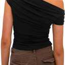 Darong Women's Summer Cap Sleeve Boat Neck Off Shoulder Top Going Out Slim Fit Tops Y2K Tight Shirts (Black, XS)