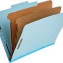 Amazon Basics Classification Folder with Prongs, 100% Recycled, 2 Dividers, 2" Embedded Fasteners, Letter Size, for Documents Organization, Light Blue, 10 Count