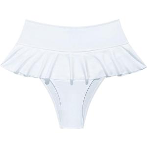 OYOANGLE Women's Ruffle High Waist Bathing Suit Bottoms Tummy Control Bikini Bottoms (X-Large, White)
