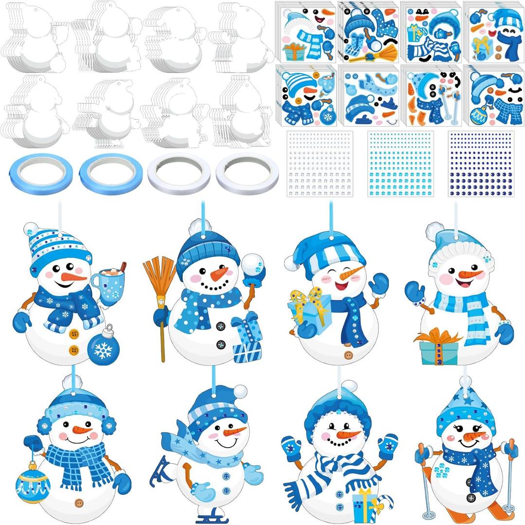 48 Sets Winter Snowman Crafts Kit Snowman Craft Ornaments Bulk Make Your Own Christmas Sticker Craft DIY Paper Hanging Decorations for Winter Christmas Party Decor Activities