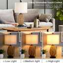 CINSARY Touch Control Rattan Table Lamp, 3 Way Dimmable Bedside Lamp for Bedroom with 2 USB Ports and AC Outlet, Wicker Nightstand Lamps for Living Room(LED Bulb Included), Rattan-1PK