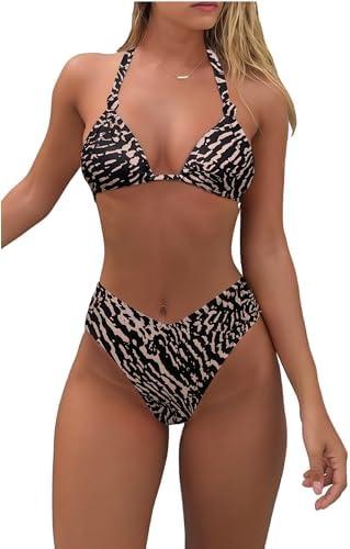 Bikini Sets for Women Sexy Halter Triangle String Bikini Cheeky V Cut High Waisted Thong Swimsuits 2 Piece, Medium