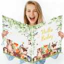 Giant Baby Shower Greeting Card 22 x 14 inch Big Woodland Animals Baby Shower Decorations Card Large Sage Green Baby Plastic Card Gift for Girl Boy Neutral Party Supplies Gender Reveal Party Decor