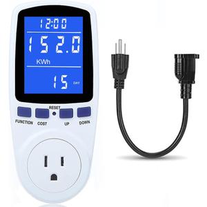 Upgraded Watt Meter Power Meter Plug Home Electricity Usage Monitor, Electrical Usage Monitor Consumption, Energy Voltage Amps Kill Meter with Backlight, Overload Protection, 7 Modes Display-With Cord (1 Pack, Blue, White)