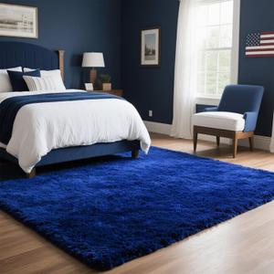 Area Rugs for Bedroom Living Room, 5x7 Soft Large Fluffy Fuzzy Shag Plush Furry Carpet, Soft Indoor Floor Mat for Kids Nursery Home Dorm Office Decor Aesthetic, Blue