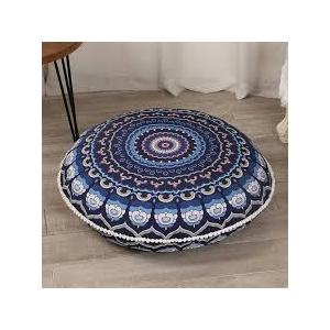 LOVMOC 32 inches Meditation Floor Cushion for Adults, Round Large Thick Floor Pillow, Memory Foam Filling, Blue