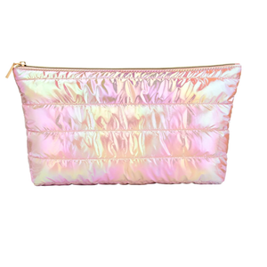 Hiroyuki Iridescent Makeup Bag, 14 inches Cosmetic Bag, Large Capacity Travel-Friendly Pouch (pink)