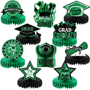 Yisong 10 Pcs Graduation Party Decorations Class of 2025 Congrats Grad Honeycomb Centerpieces Congratulate Graduation Table Toppers for Party Supplies (Green, Black)