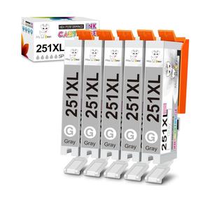 Miss Deer 251 Ink Cartridges Gray, Compatible Replacement for Canon 250 XL CLI-251XL GY PGI-250XL High Yield Work for Canon Pixma MG6320 MG7120 MG7520 iP8720 Printer 5-Pack (5 Grey)