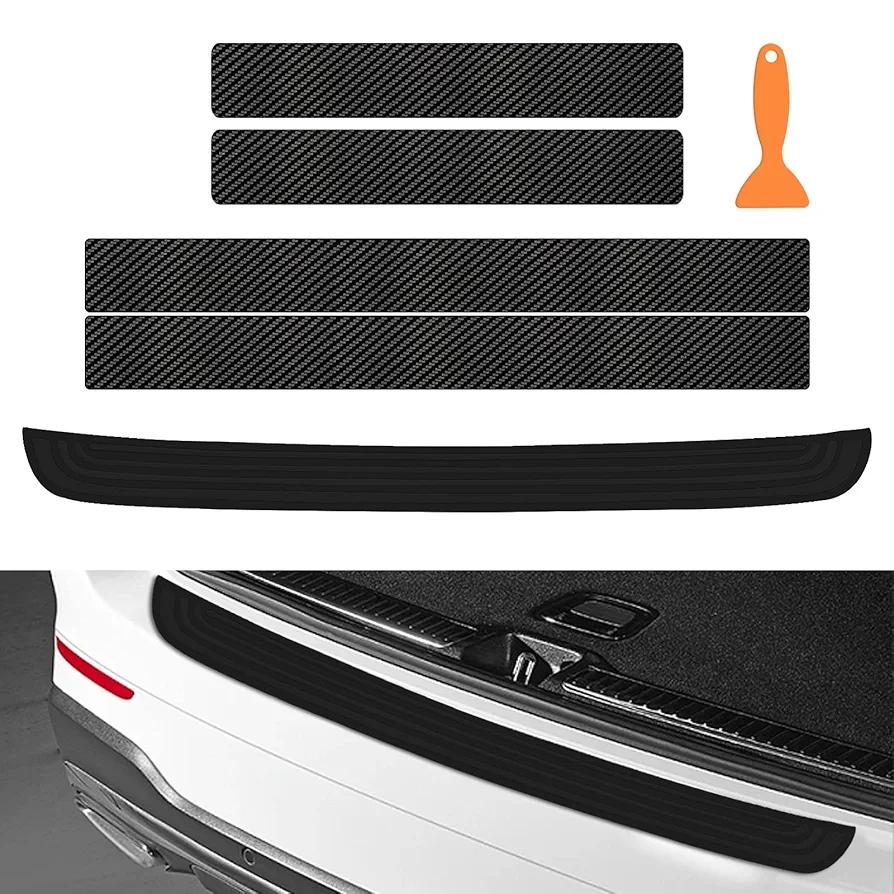PWOSSYG Car Rear Bumper Protector Guard, 4PCS Car Door Sill Protector,Anti-Scratch Abrasion Rubber Trunk Door Entry Sill Guard, Non-Slip Vehicle Trim Cover Protection Strip.