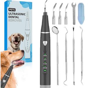Plaque Remover for Teeth, Pet Ultrasonic Cleaner, Dog Plaque and Tartar Remover with LED Light, Dog Teeth Cleaning Dental Care Kit for Tartar and Stains, Suitable for Dogs and Cats (Black)