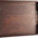 Joy&Grace Ottoman Tray for Living Room 16.7 x 12.8 inch Large Acacia Wooden Serving Tray with Handles for Coffee Table, Breakfast in Bed, Food Dinner, Decorative Rectangular Tray (Dark Brown)
