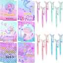 Teling 24 Pcs Stylish Mermaid Pen and Notepad 5 Inches 12 Cute Notepads 12 Black Ink Pen for Birthday Decorations, Party Favors, Kids Girls School Supplies